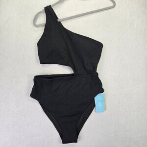 H&M Padded Cup High Leg Swimsuit M One Piece Black One Shoulder Medium Coverage